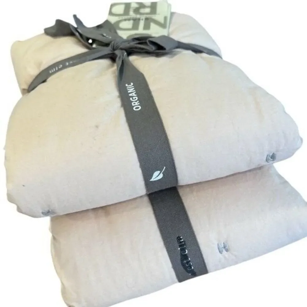 NIP West Elm Pale Light Pink Pleated Grid Organic Cotton Standard Pillow Shams